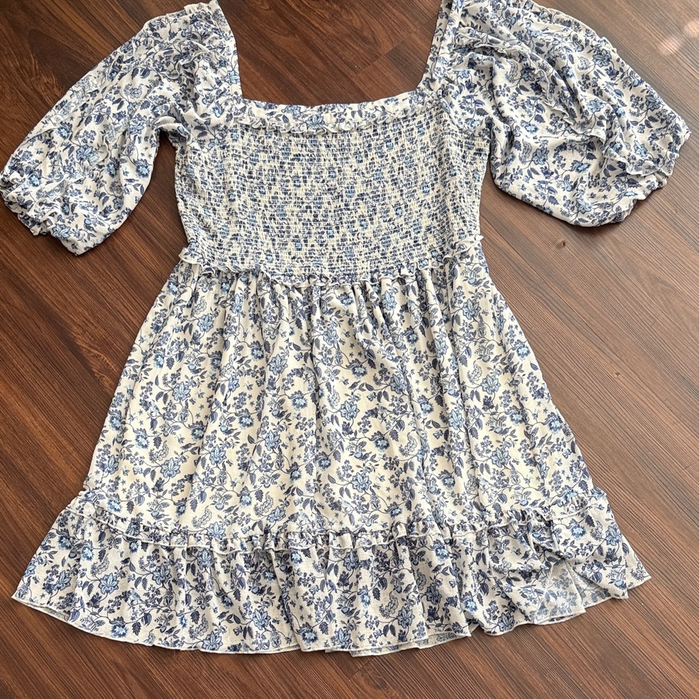 Floral Blue and White Dress